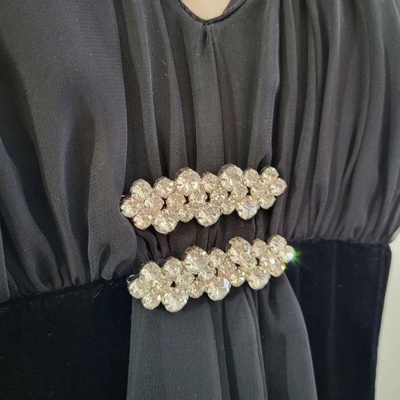 Vintage 90s Jessica McClintock Black Velvet Rhinestone Formal Gown Size 12 USA - Picture 12 of 16